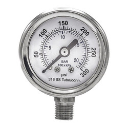 Pic Gauges Pressure Gauge,Nominal 1-1/2" Dial PRO-301D-158H-01