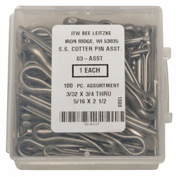 Itw Bee Leitzke Cotter Pin Asst,18-8,100 Pcs,14 Sizes WWG-DISP-CPS100