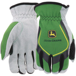 John Deere Men's Large Split Cowhide Leather Green Work Glove JD00035-L