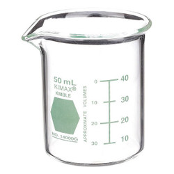 Kimble Chase Beaker,50 mL,53 mm H,42 mm Dia,PK12  14000G-50