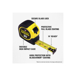 Stanley Tape Measure,1-1/4 Inx35 ft,Yellow/Black 33-735