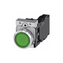 Siemens IllumPushButton,FullVolt,Green,1NO/1NC 3SU1153-0AB40-1FA0