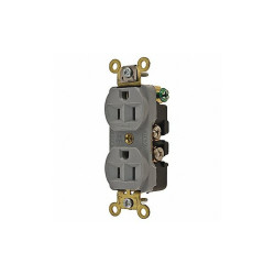 Hubbell Receptacle,Gray,15 A,2P3W,Back; Side,1PK HBL5252GY