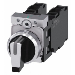 Siemens SelectorSwtch,Illum,3Pos,22mm,BlackWhite 3SU1150-2BL60-1LA0