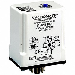 Macromatic Phase Monitor Relay,190-500VAC,Plug,SPDT PMPU-FA8