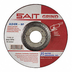 United Abrasives/Sait DepressedGrindWhl,3/8"CN,UnthreadHle 20012