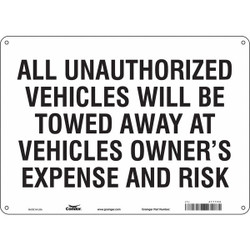 Condor Vehicles Will Be Towed Sign,White,10x14" 477Y08