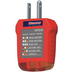 Westward Receptacle Tester, GFCI, 110 to 125V AC 19T233