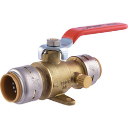 SharkBite 3/4 In. Brass Push-Fit Ball Valve with Drain & Mounting Tab UR24616A