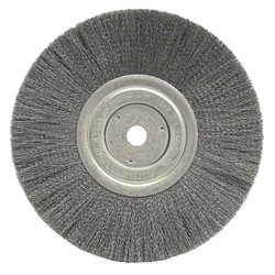 Narrow Face Crimped Wire Wheel, 8 in dia x 3/4 in W Face, 0.006 in Stainless Steel Wire, 6000 RPM