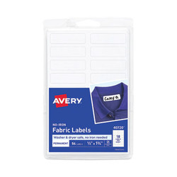 Avery® No-Iron Fabric Labels, 0.5 x 1.75, White, 18/Sheet, 3 Sheets/Pack 40720