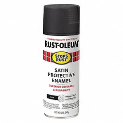 Rust-Oleum Spray Paint,Black,Satin,12 oz.,Solvent 7777830
