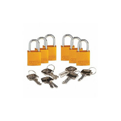 Brady Lockout Padlock,KA,Yellow,1-7/16"H,PK6 133291