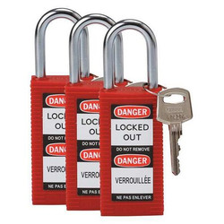 Brady Lockout Padlock,KA,Red,3"H,PK3 123414