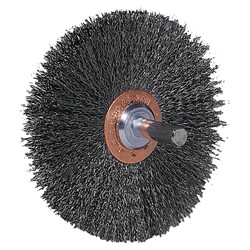 Stem-Mounted Wide Conflex Brush, 3 in dia x 1 in W Face, 0.008 in Stainless Steel Wire, 20000 RPM