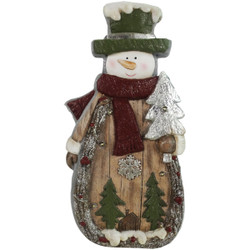 Alpine 15 In. H. Wood Look Snowman with LED Lights BEH264HH