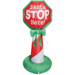 4 Ft. LED Santa Stop Here Sign Airblown Inflatable 4124112