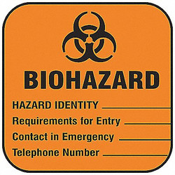 Brady Biohazard Label,2 in x 4 in,PK100  22350LS