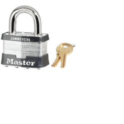 No. 5 Laminated Steel Padlock, 3/8 in dia x 15/16 in W x 1 in H Shackle, Silver/Gray, Keyed Different