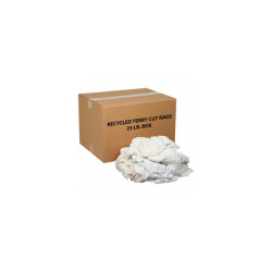 Global Industrial Premium Recycled White Cotton Terry Cut Rags, 25 Lb. Box