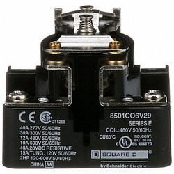 Schneider Electric Open Power Relay,4 Pin,480VAC,SPST-NO 8501CO6V29