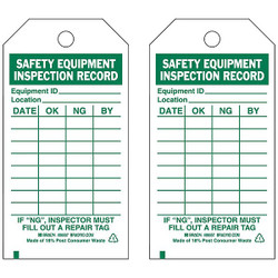 Brady Saf Eapt Inspection Rcd Tag,Grn/Wht,PK10 86557