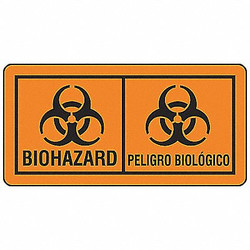 Brady Bilingual Biohazard Label,2inx4in,PK100 22348LS