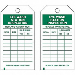 Brady Eye Wash Sta Inspection Tag,Grn/Wht,PK10 86564