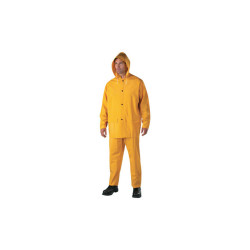3-Pc Rainsuit, Jacket/Hood/Overalls, 0.35 mm, PVC Over Polyester, Yellow, X-Large