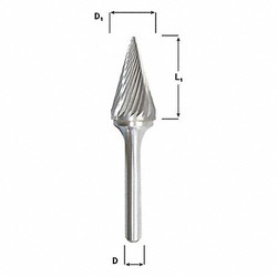 Sim Supply Cone Bur,Pointed End,1/4",Carbide  310-002200