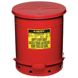 Justrite Oily Waste Can,14 Gal.,Steel,Red 09508