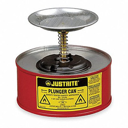 Justrite Plunger Can,1 qt.,Galvanized Steel,Red 10108