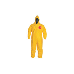 Tychem 2000 Coverall, Serged Seams, Attached Hood, Elastic Wrists and Ankles, Zipper Front, Storm Flap, Yellow, 2X-Large