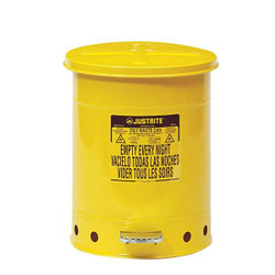 Justrite Oily Waste Can,10 Gal.,Steel,Yellow 09301