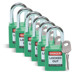 Brady Lockout Padlock,KD,Green,1-3/4"H,PK6 51345