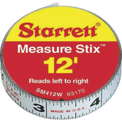 Starrett 12 Ft. SAE Steel Self Adhesive Measuring Tape (Left-to-Right) SM412W