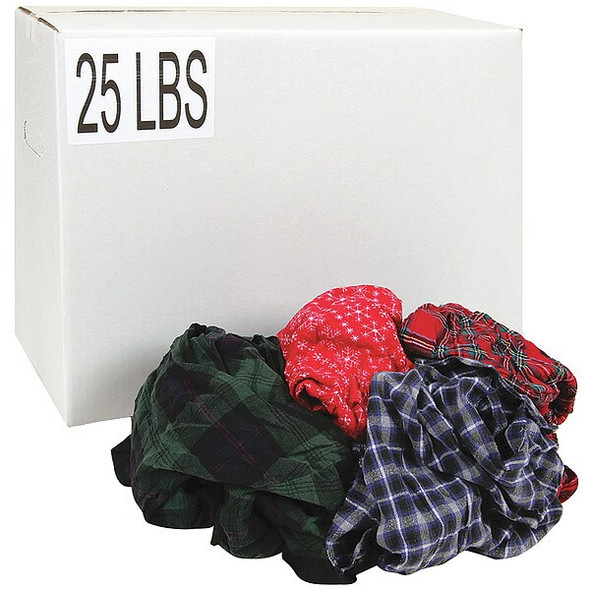Recycled Cotton Flannel Cloth Rag 25 lb. Varies Sizes, Assorted