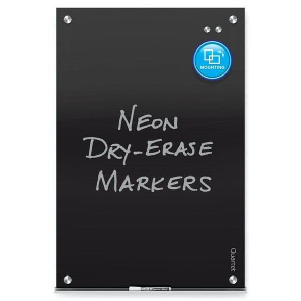Dry Erase Board, Glass, 48 in, 96 in, No Frame Frame, Black, Gloss  G9648B-A