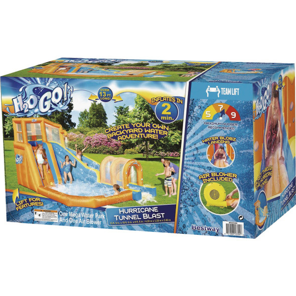 H2OGO! 13 Ft. 9 In. x 10 Ft. 6 In. x 8 Ft. 6 In. Hurricane Tunnel Blast Mega Water Park H2OGO! 13 Ft. 9 In. x 10 Ft. 6 In. x 8 Ft. 6 In. Hurricane Tunnel Blast Mega Water Park