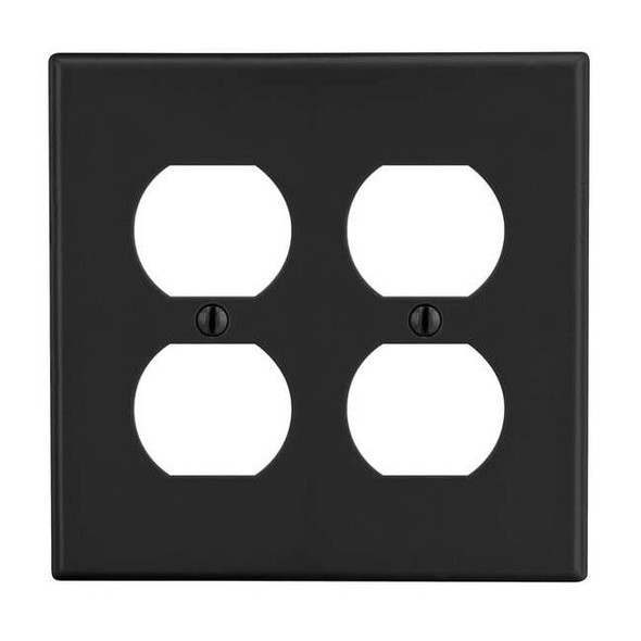 Duplex Receptacle Wall Plate, Number of Gangs: 2 Plastic, Satin Finish, Black