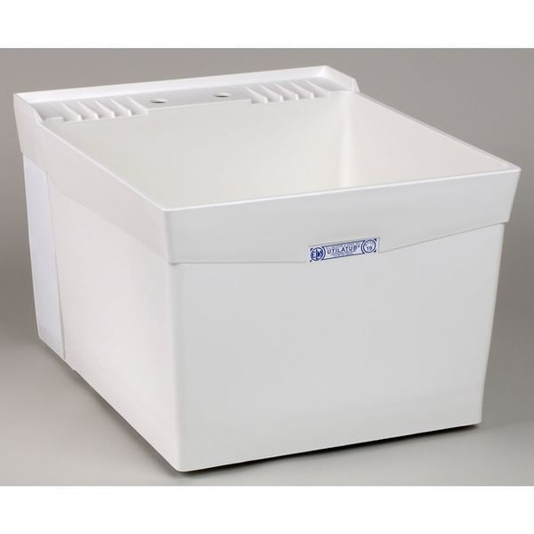 Mustee Wall Mount Laundry Tub, 34 in H, 20 in W, 24 in L, 3 Faucet Holes, Polypropylene, White 19W