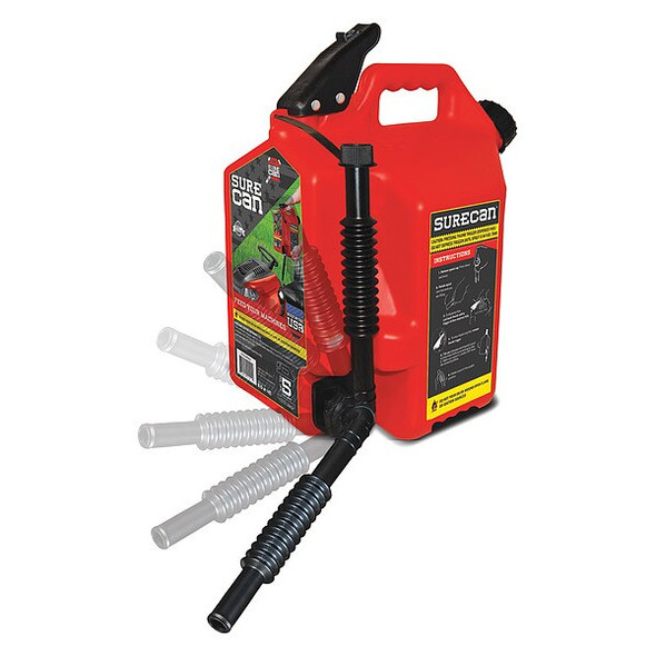 Surecan Gas Can, HDPE, 5 gal, Gasoline, Flexible Hose, Red SUR5SFG2