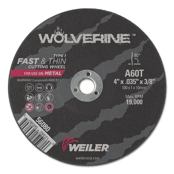Wolverine® Cut-Off Wheel, Type 1, AO, 4 in dia x 3/8 in Arbor x 0.035 in Thick, 36T, 100 EA/CA