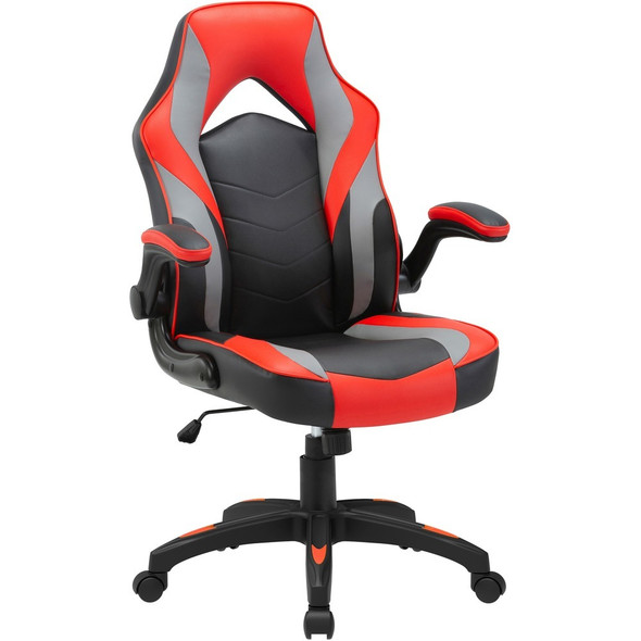 Lorell High-Back Gaming Chair - Vinyl, Nylon - Red, Black, Gray
