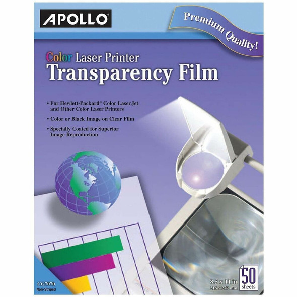 Apollo Color Laser Printer Transparency Film - 8 1/2" x 11" - Clear - 50 / Box