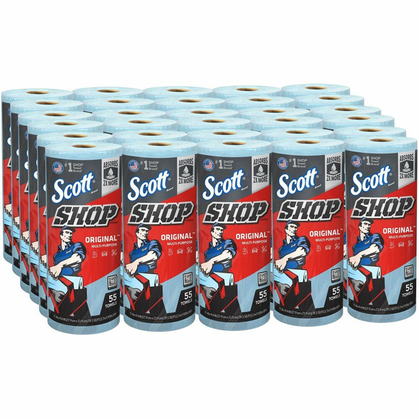 Scott Original Shop Towels - 1 Ply - 55 Sheets/Roll - Blue - 1 Carton
