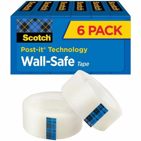 Scotch Wall-Safe Tape - 22.22 yd Length x 0.75" Width - Translucent - 6 / Pack