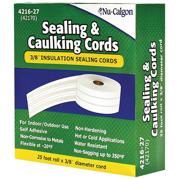 Nu-Calgon Caulking Cord, 3/8 in x 25 ft, Roll, Whites 4216-27