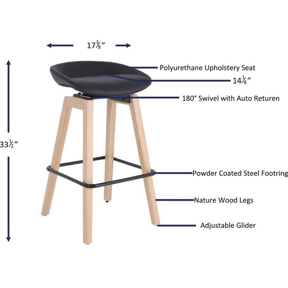 Lorell Modern Low-Back Stool - Low Back - Black - 1 Each