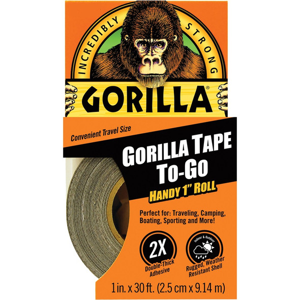 Gorilla Tape To-Go - 10 yd Length x 1" Width - Black - 1 Each